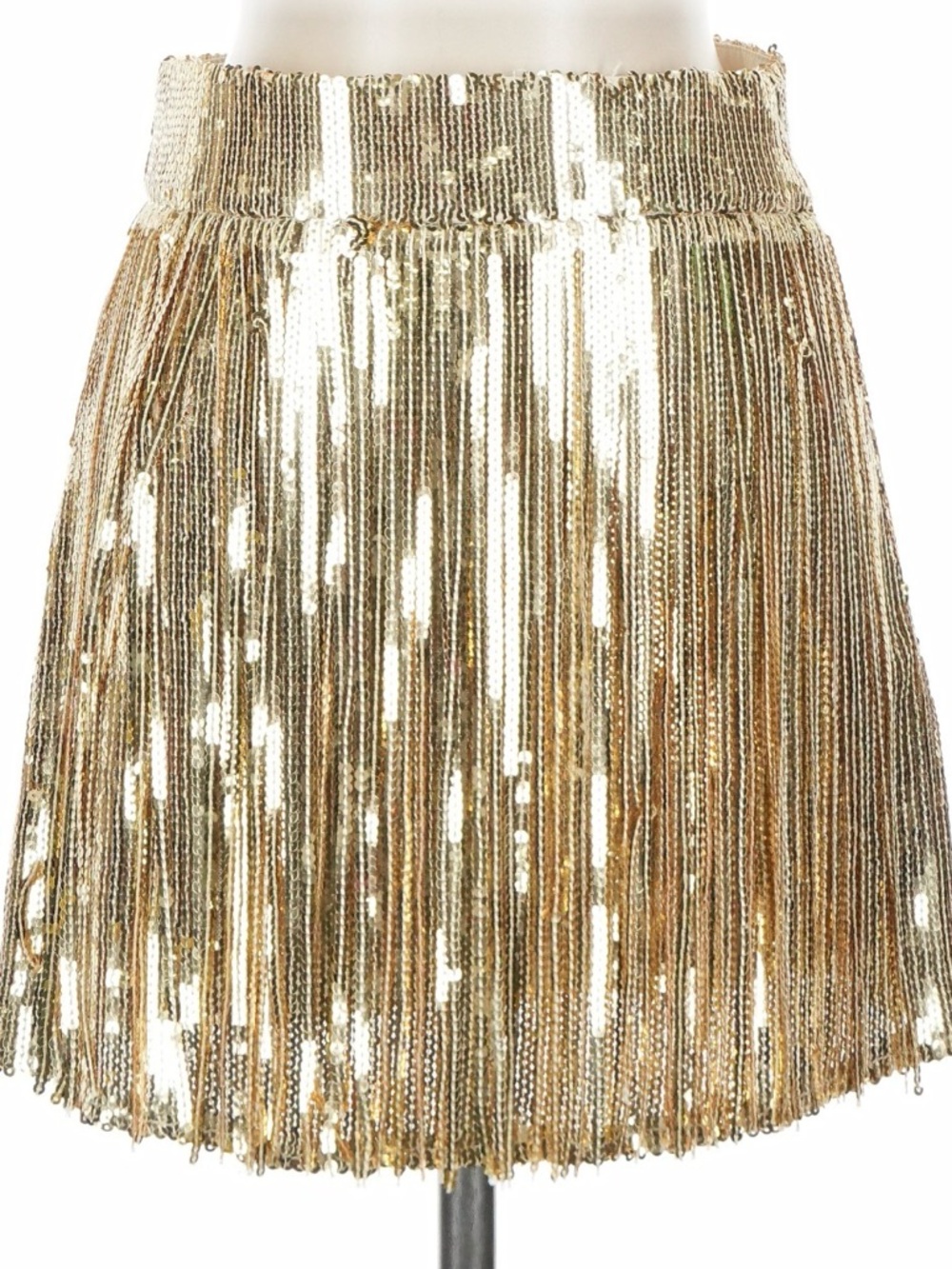 New! QUEEN OF SPARKLES Gold Sequin Fringe Mini Skirt - Picture 8 of 8